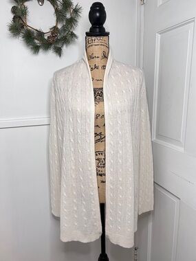 White + Warren Cashmere Cable Knit Trapeze Cardigan Sweater in Oatmeal